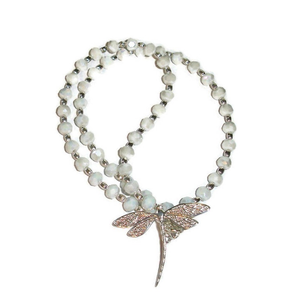 Dragonfly Necklace Silver, Czech Glass - Picture 2 of 10